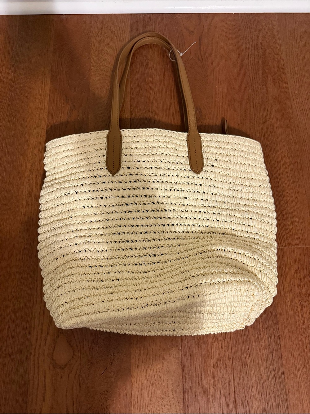 Talbots Woven Straw Tote Bag | Blue Seersucker Lining | Coastal Preppy Beach Bag - Picture 3 of 11
